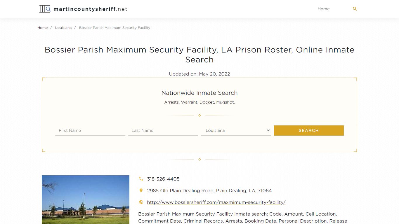 Bossier Parish Maximum Security Facility, LA Prison Roster ...